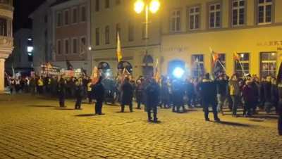 A Nazi parade in Gera, Germany, with lots of Russian flags was greeted with circus clown music