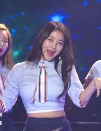 Jihyo - navy skirt, light blue shirt, white & red tie
