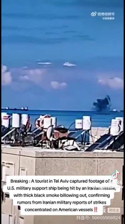 A tourist in israel recorded a US ship Hit by iranian missile