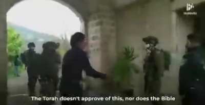 "Why did you do this to my home?": a Palestinian man talks to Israeli forces who damaged his home and confiscated his property, before allowing settlers to pray and celebrate in his yard. Free Palestine.