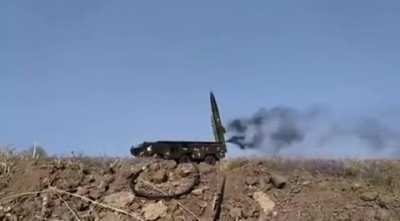 Ukrainian OTR-21 Tochka-U belonging to the 19th Missile Brigade "Saint Barbara" carrying out a launch against a Russian target. (Sometime in 2022)