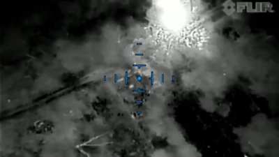 An operator of the Ukrainian drone unit "Nemesis" drops an explosive charge on a Russian 2S4 "Tyulpan" 240-mm self-propelled heavy mortar which leads to the explosion of the ammunition on the vehicle.