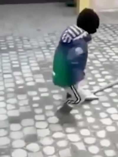 Kid thinks he can out dodge the champ