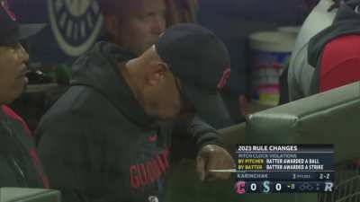 [Highlight] [Highlight] James Karinchak gets rattled by the Seattle crowd following a pitch-clock violation, leading to a mound visit.