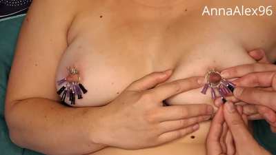 [OC] Pain slut get her nipples decorated