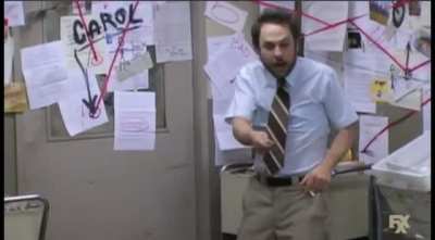 I don&rsquo;t know what makes me lose it more. Charlie&rsquo;s sudden wise guys NY accent, his short sleeved fancy shirt, his entire monologue, Mac&rsquo;s response to it all, Mac having more coffee in a panic attack , or the Bueller music. But this scene is brilliance on 