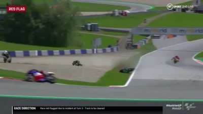 Massive MotoGP crash just now, Rossi narrowly misses both bikes (both riders walked away, other injuries pending)