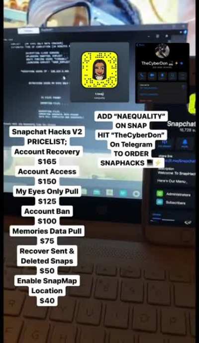 contact -naequality on snap if you need to order account hacks like getting access to your account, recovering your deleted/banned account, getting access to anyones memories AND my eyes only media, recovering sent &amp;amp; deleted snaps, snapmap locations &amp;