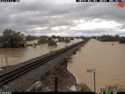 I wonder what sort of flood event this was (100 year?) Spent the first few seconds going &ldquo;oooo they designed that track/bridge so well!&rdquo; Then poof 😂