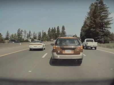 Random psycho gets upset I won&rsquo;t speed in the middle lane so he can pass another car on the right. Swerved at me to try and get me to crash into a bus full of people, then brake checked me multiple times (HWY 101/Santa Rosa, CA)