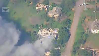 RU POV: Russian artillery strikes on temporary deployment point of the UAF in Kostiantynivka. 47.8677990,37.4186232
