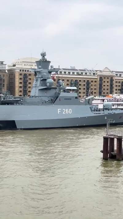 Germany Navy Ship Blasts Imperial March out in the Thames (sound on)