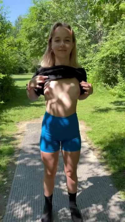 I love flashing my perky tits at the park!