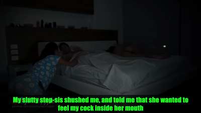 My Slutty Step Sister sneaking in for a blowjob as my wife is sleeping next to me