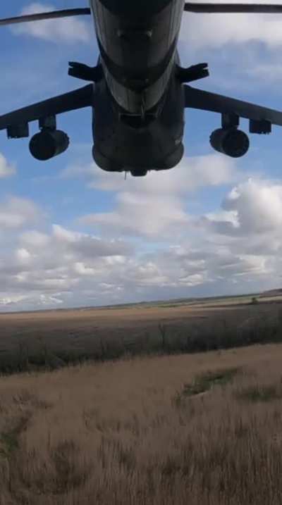Tail mounted view of an indirect rocket attack on russian positions. April 2023.