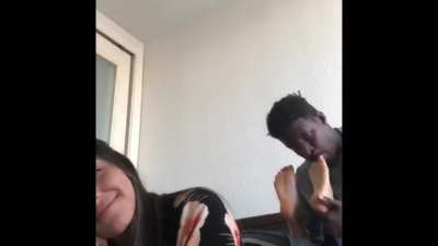 Getting her soles and toes sucked for the first time