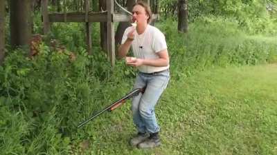 This guys has 57+ shells in his magazine.