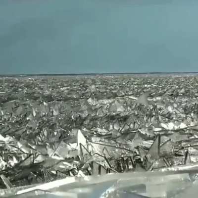 Waves of ice shards on &Ccedil;ıldır Lake, Turkey
