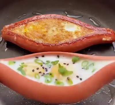 Hotdog egg breakfast boats.