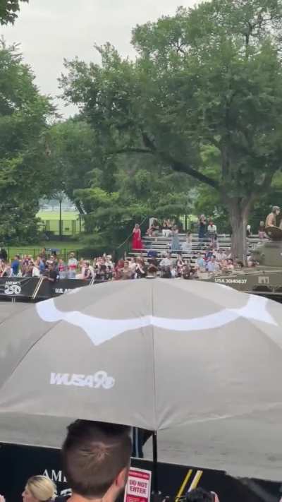 Empty crowd at Trump&rsquo;s birthday parade. All you hear is the squeaking tanks.