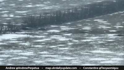 A column of Russian vehicles hit a minefield one after another at Vuhledar