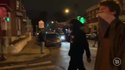 Elijah Schaffer told to stop filming the "peaceful BLM protestors" chanting "every city every town burn the precinct to the ground", Philadelphia