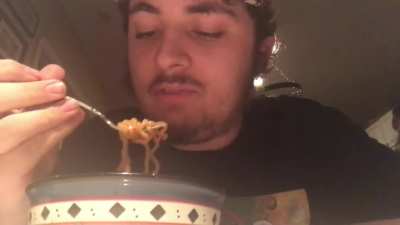 Me eating the spiciest ramen on earth.