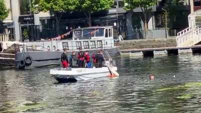 Grand day for some paddling in a motorboat. Just before warning shouts of a Garda car nearby.