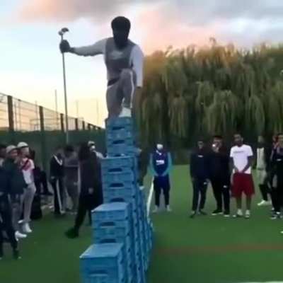 The key to the milk crate challenge is balance and concentration.