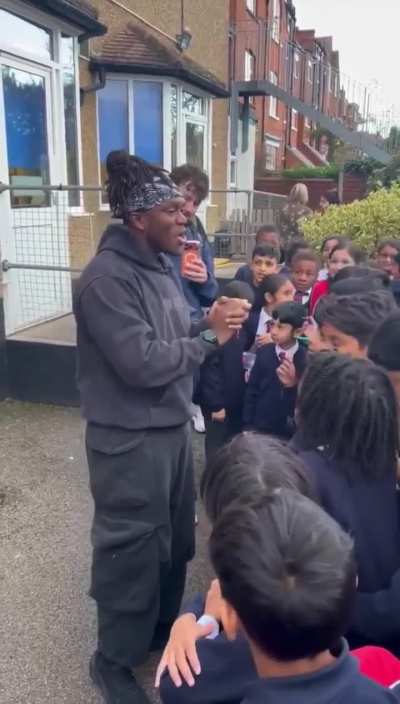 KSI visited &amp;amp; donated &pound;25,000, giving presents and autographs to the children, and &pound;6,000 to his ex-teachers, who returned it to the school
