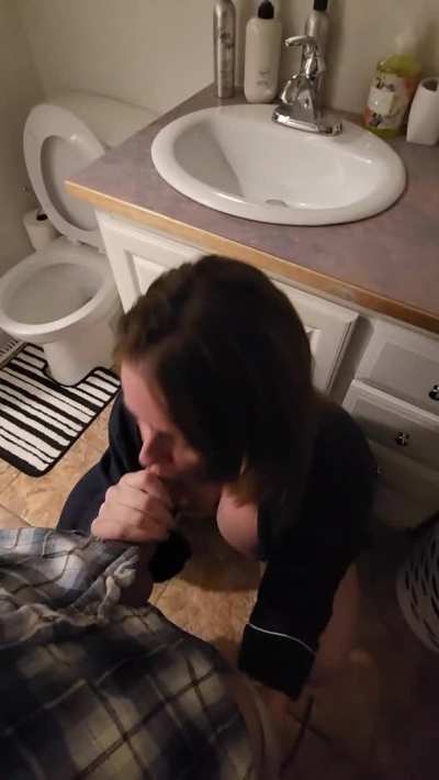 Hot mom sucks cock in the bathroom