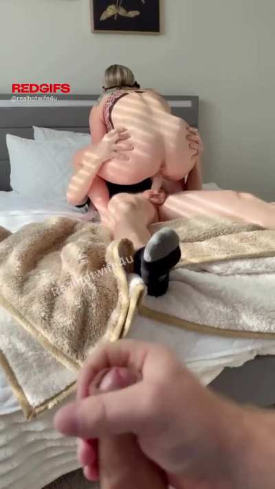 Hubby has the best seat in the house! He came pretty quickly after using the bulls cum as lube