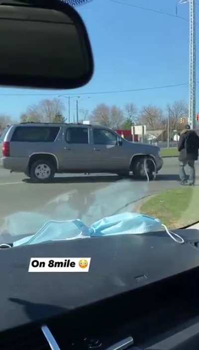 Idiot &amp;lt;out of&amp;gt; car (Stuck in reverse on 8 Mile Rd in Detroit, MI, USA)