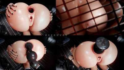 Lara Croft forcing out large Anal Beads from deep inside. Wet version with black Anal Beads. (DEPRAVAL) [Lara Croft]