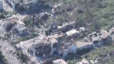 Ukraine 503rd Separate Marine Battalion used a drone to track Russian infantry to their positions in damaged houses, before calling in artillery strikes.