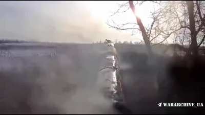 Tank of the 23rd Mechanized Brigade firing at Russian positions near the village of Stepove, Donetsk region. (12/2023)