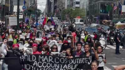 WATCH: Hundreds of Filipino-Americans march the streets of New York City to protest Bongbong Marcos at the United Nations General Assembly