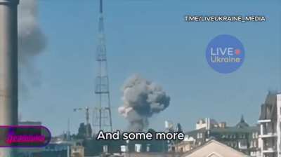 Civilian recording of several Russian missiles hitting Kyiv City today, 26.08.2024 (english subs)
