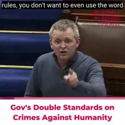Irish politician Richard boyd Barett goes off in the government chamber over the hypocrisy of sanctions against Russia when Israel has escaped them for over 70 years