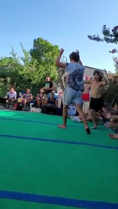 Guy loses his mind after a double backflip off one foot