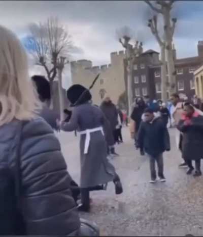 Meanwhile in England... The Queens Guard tramples a kid that got in the way