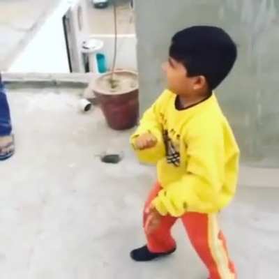 Flying a kite.