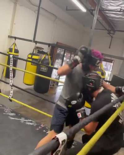 Working on the defense! Obviously, I&rsquo;d never do this in a real fight. I was having fun and at this point I know I could get away with it while my guard is low.