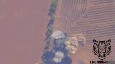 Two angles of the destruction and turret toss of a Ukrainian tank, afterwards it looks as if the detached turret fires a shot (??), east of Kremyanoe, Kursk Oblast [September 2024]