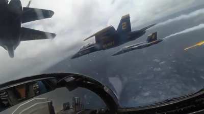 Cockpit view of the "BlueAngels" as they zoom over the USS Harry S. Truman!