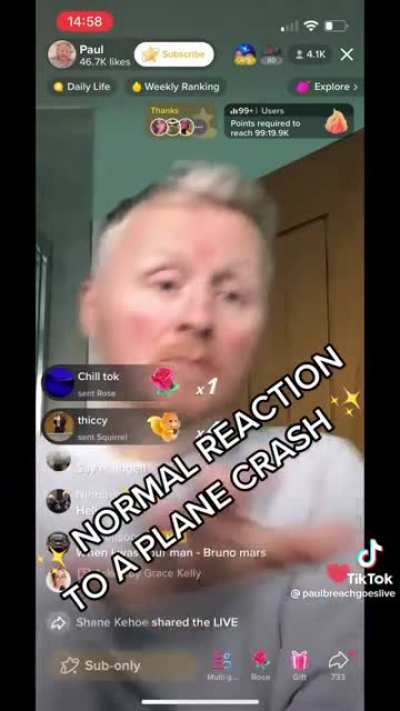 Reaction after being told there was a plane crash