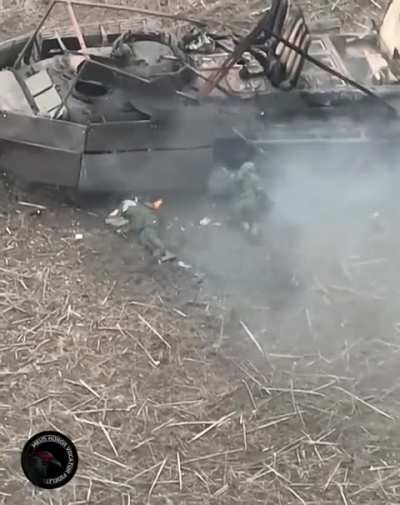 UA 1st Battalion, 93rd Mechanized Brigade's "Black Raven" drone unit spotted a pair of Russian infantrymen taking cover behind a disabled armored vehicle, striking them with a pair of FPV 'kamikaze' drones. Published May 3, 2024