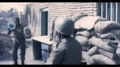 Iranians liberate Khorramshahr, Iran - Iraq war. Because of the Iraqi invasion and recapture this city was later titled "City of Blood".