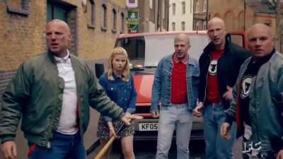 skinheads beating up a gay couple when a group of Muslims intervene