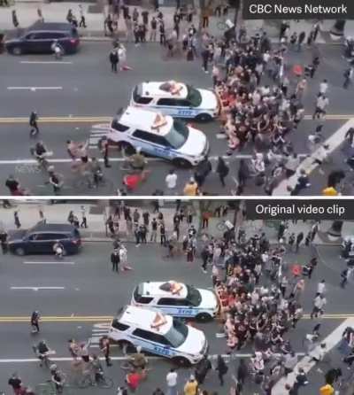 CBC censored their Twitter video showing police SUVs ramming protestors. CBC later apologized for releasing 